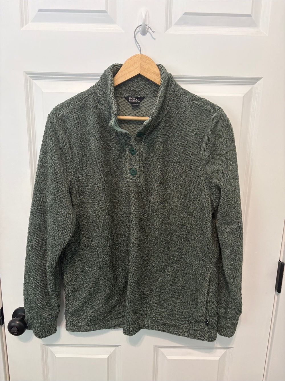 Eddie Bauer Olive Green Button-Front Fleece Pullover